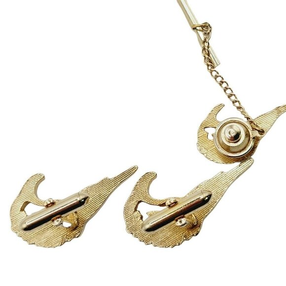 Vintage Sailfish Swordfish Tie Tack & Cuff Links Set Restored Silver Gold Tone - Picture 6 of 9